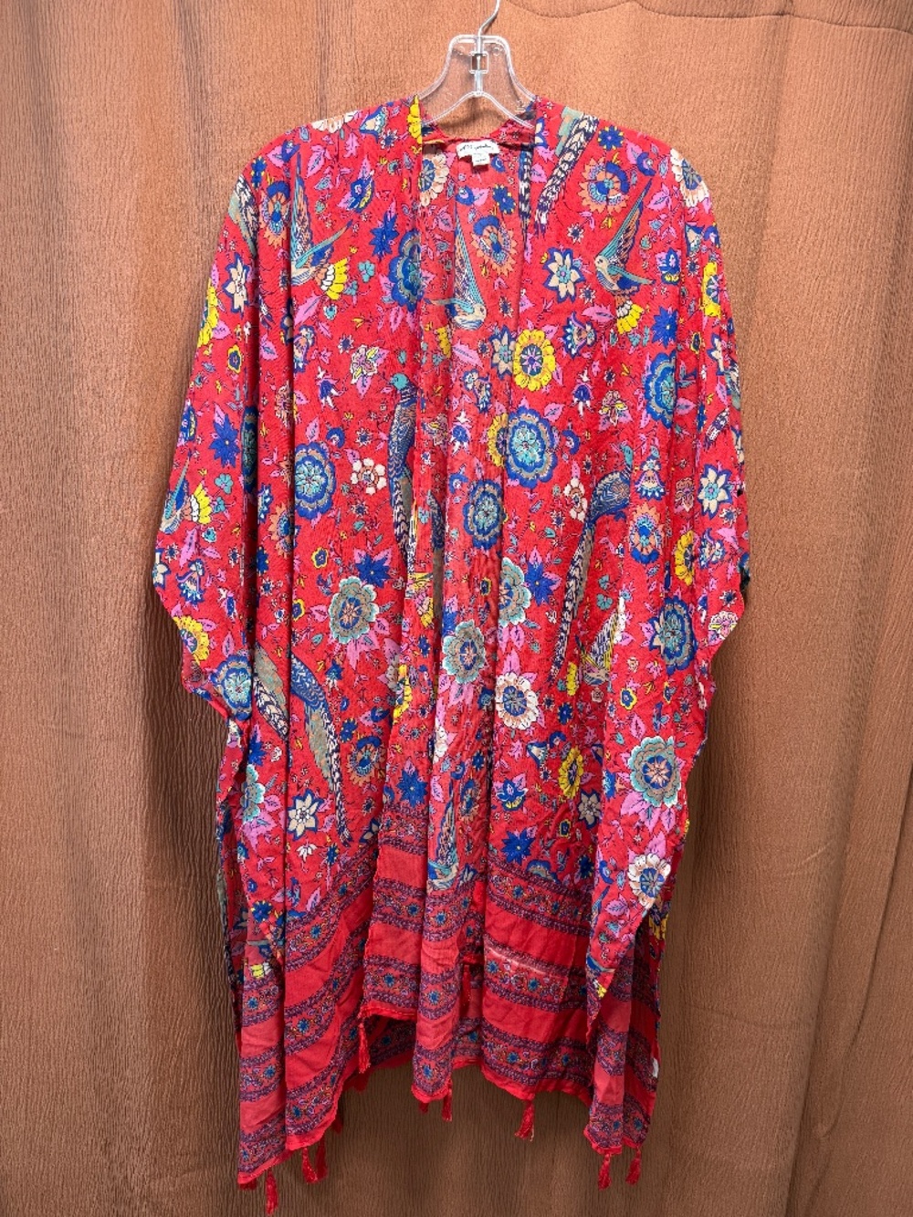 Ultra Pink Brand red floral and birds thin open kimono - size 3X